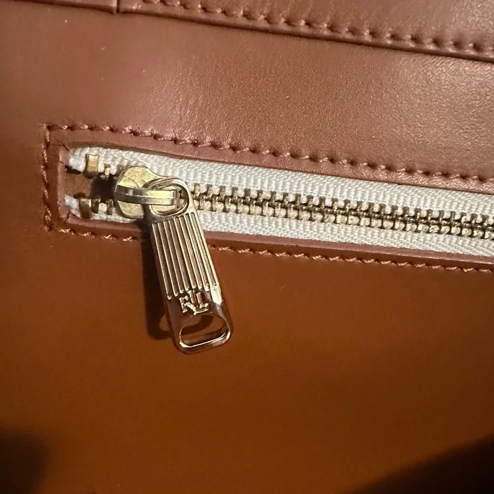 Lauren Ralph Lauren Chestnut Pebbled Leather Shoulder Tote Bag - Picture 9 of 15